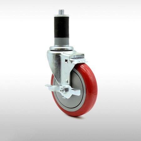 5 Inch SS Red Polyurethane Swivel 1-5/8 Inch Expanding Stem Caster With Brake